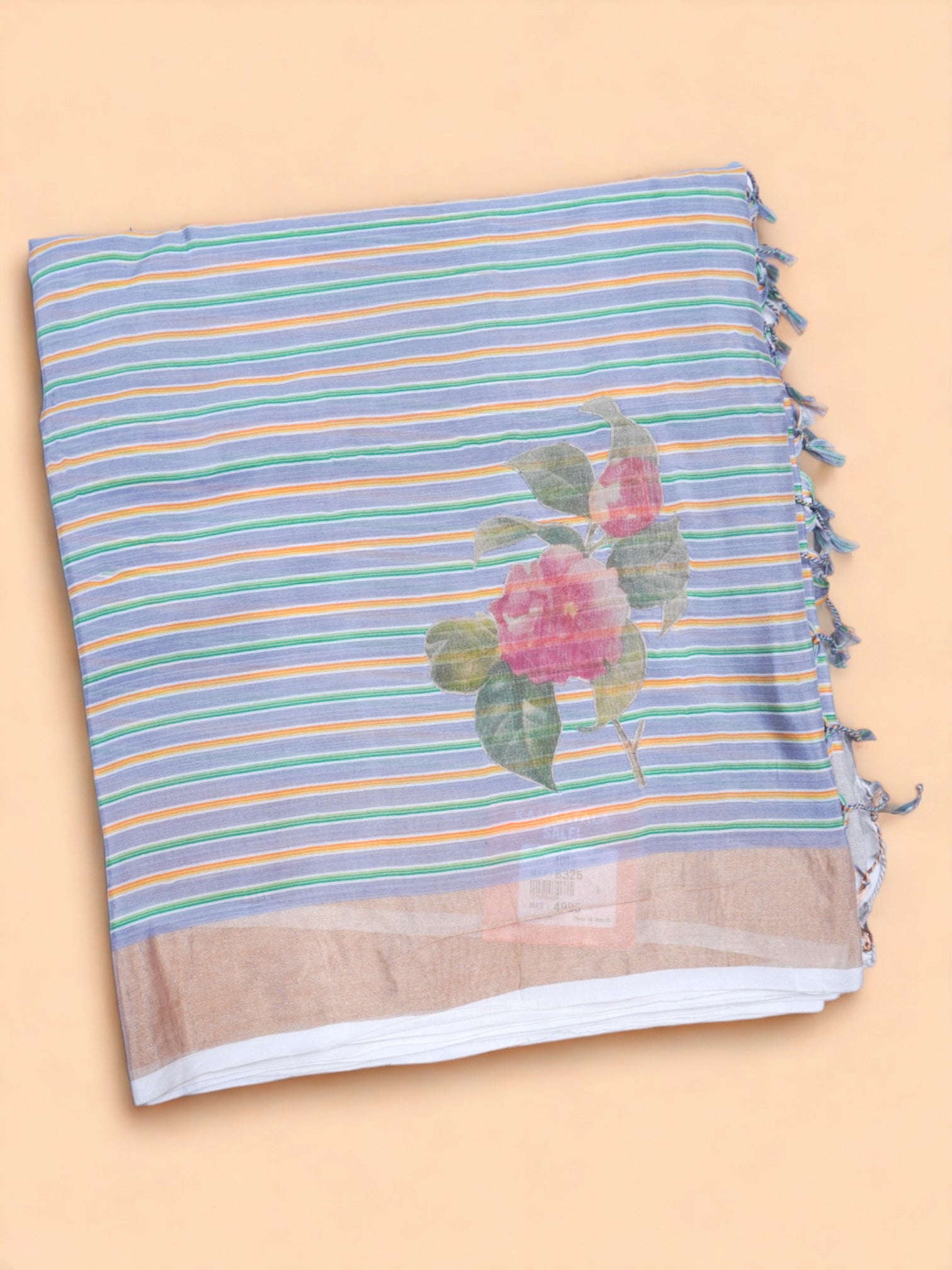 Chanderi Cotton Lines And Patch Work Blue Saree