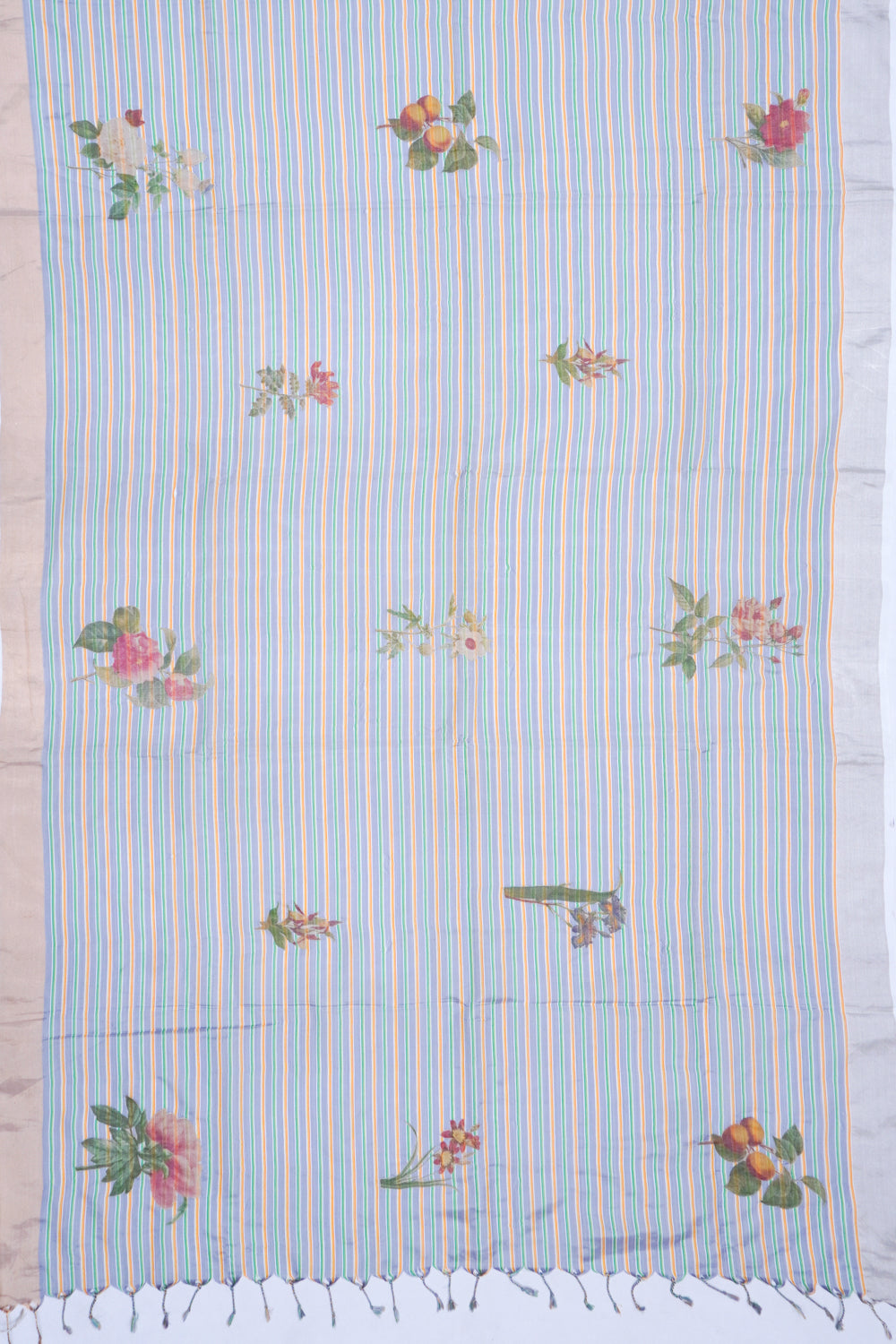 Chanderi Cotton Lines And Patch Work Blue Saree