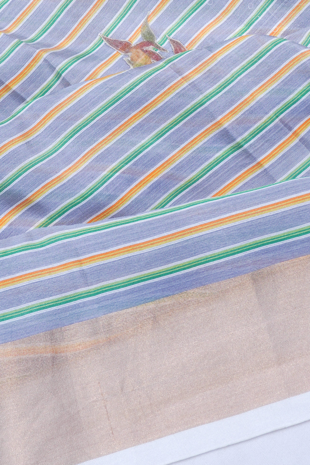 Chanderi Cotton Lines And Patch Work Blue Saree