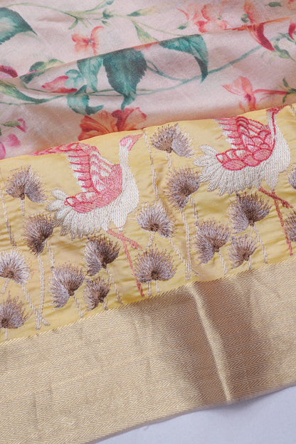 Soft Silk Floral Printed Pink Saree