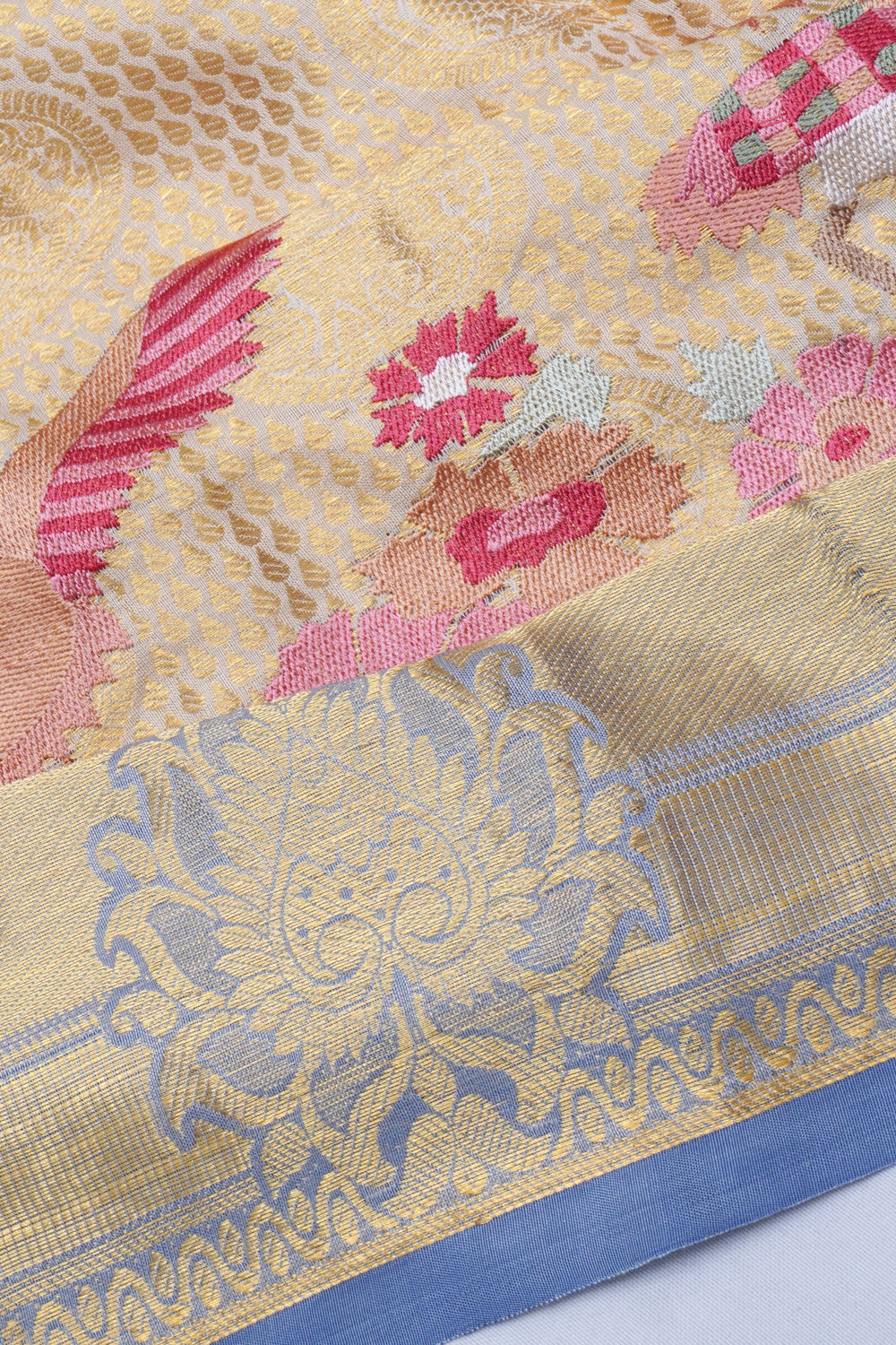 Soft Silk Brocade Cream Saree