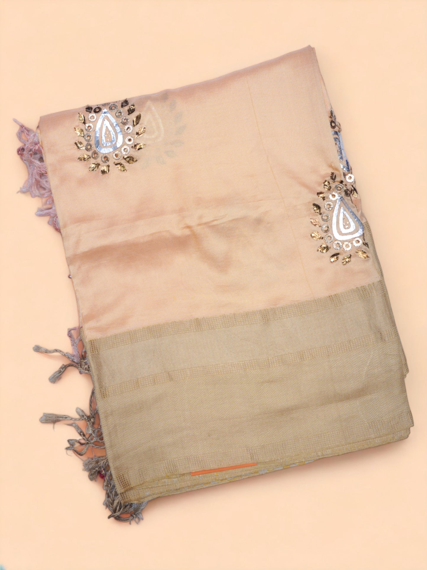 Soft Silk Butta Cream Saree With Mukesh Work