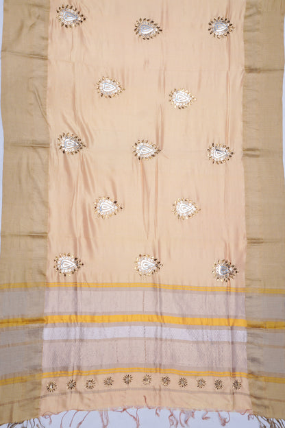 Soft Silk Butta Cream Saree With Mukesh Work