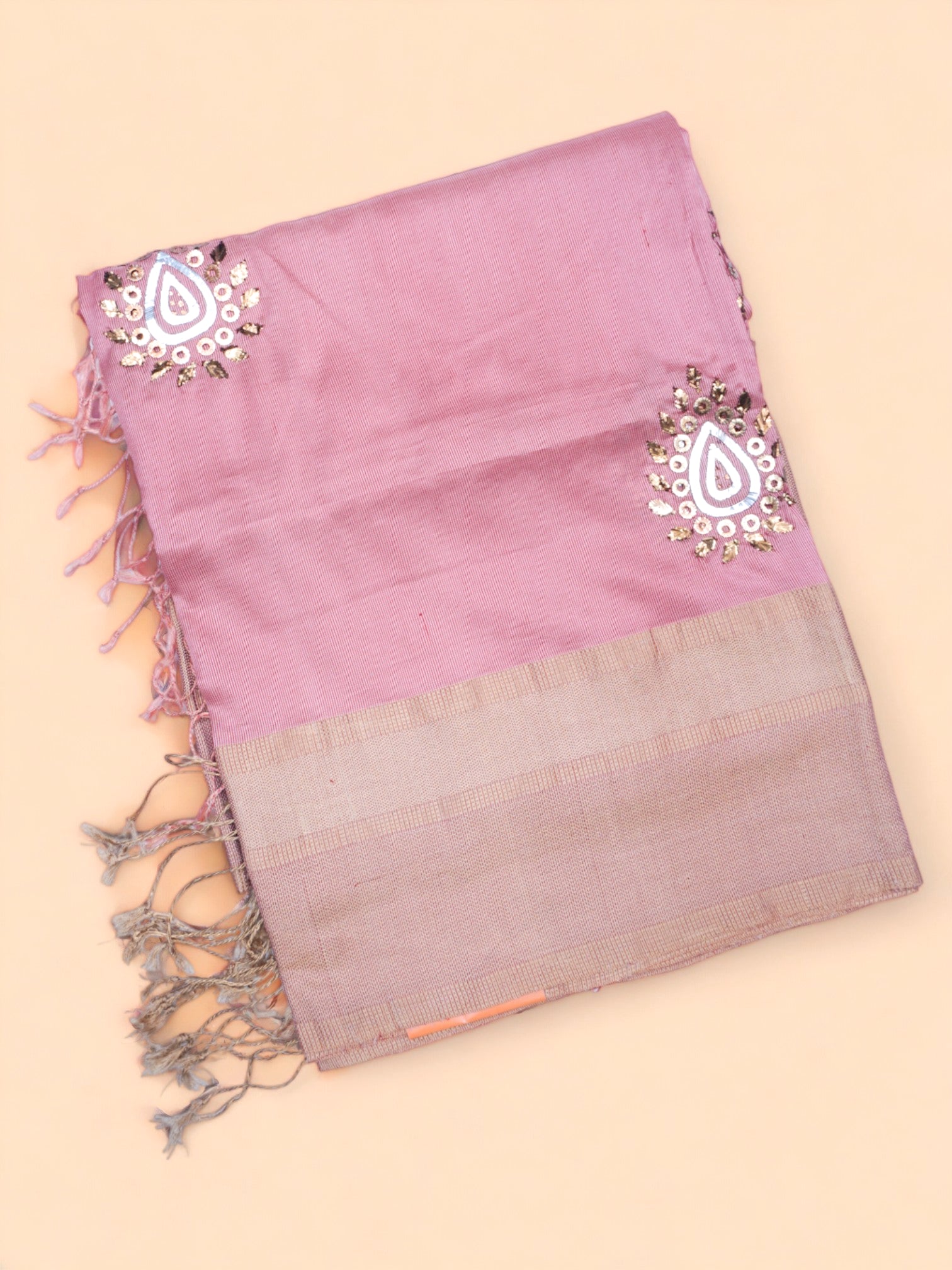 Soft Silk Butta Peach Saree With Mukesh Work