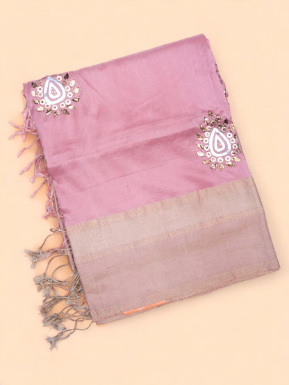 Soft Silk Butta Peach Saree With Mukesh Work