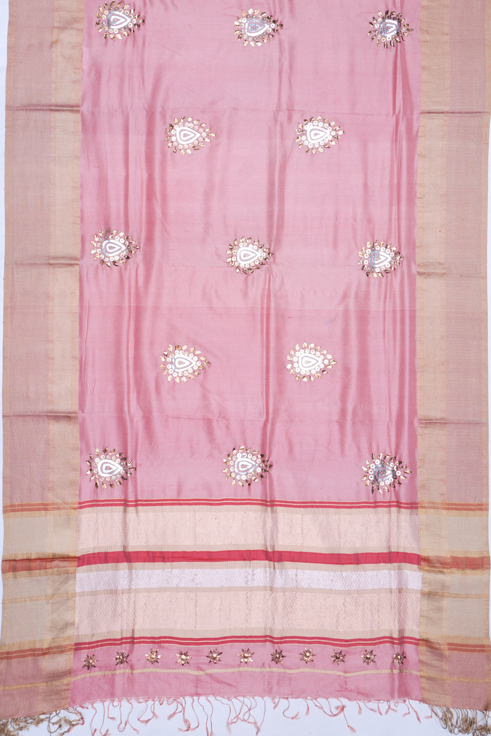 Soft Silk Butta Peach Saree With Mukesh Work