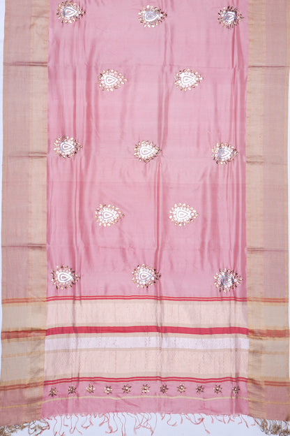 Soft Silk Butta Peach Saree With Mukesh Work