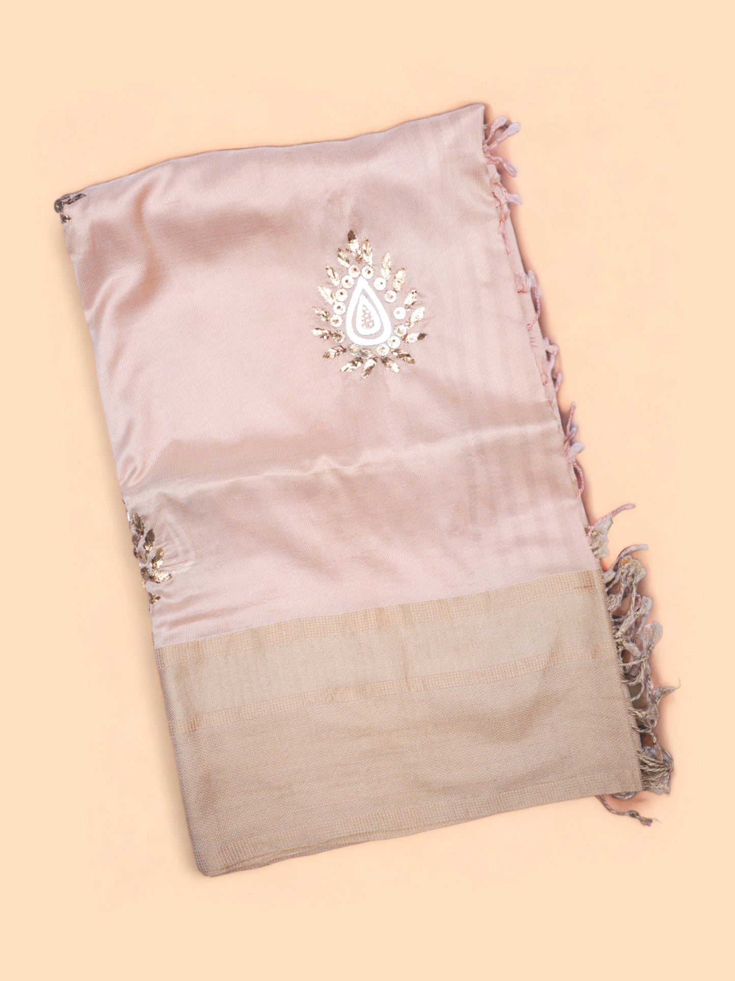 Soft Silk Butta Cream Saree With Mukesh Work