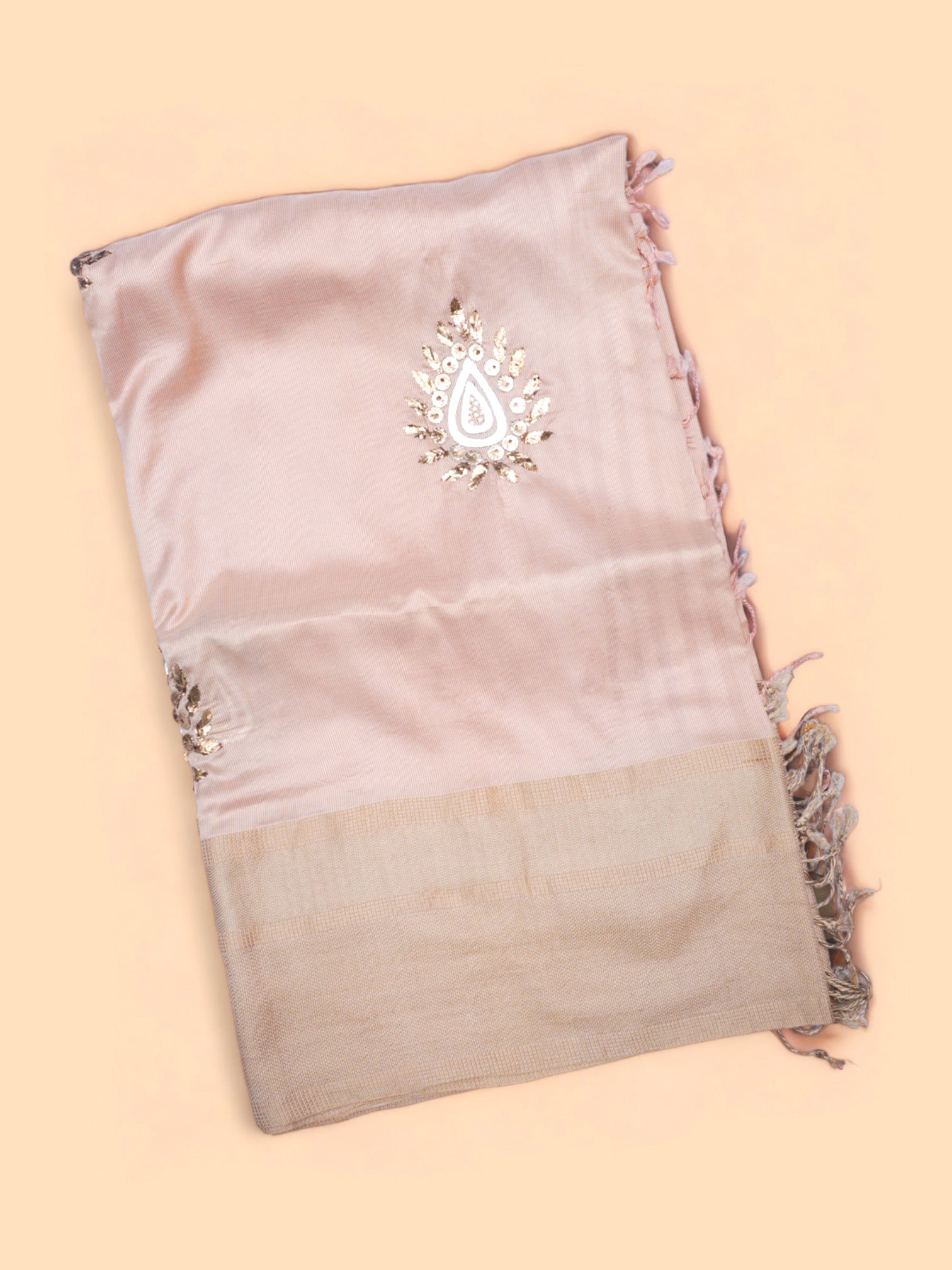 Soft Silk Butta Cream Saree With Mukesh Work