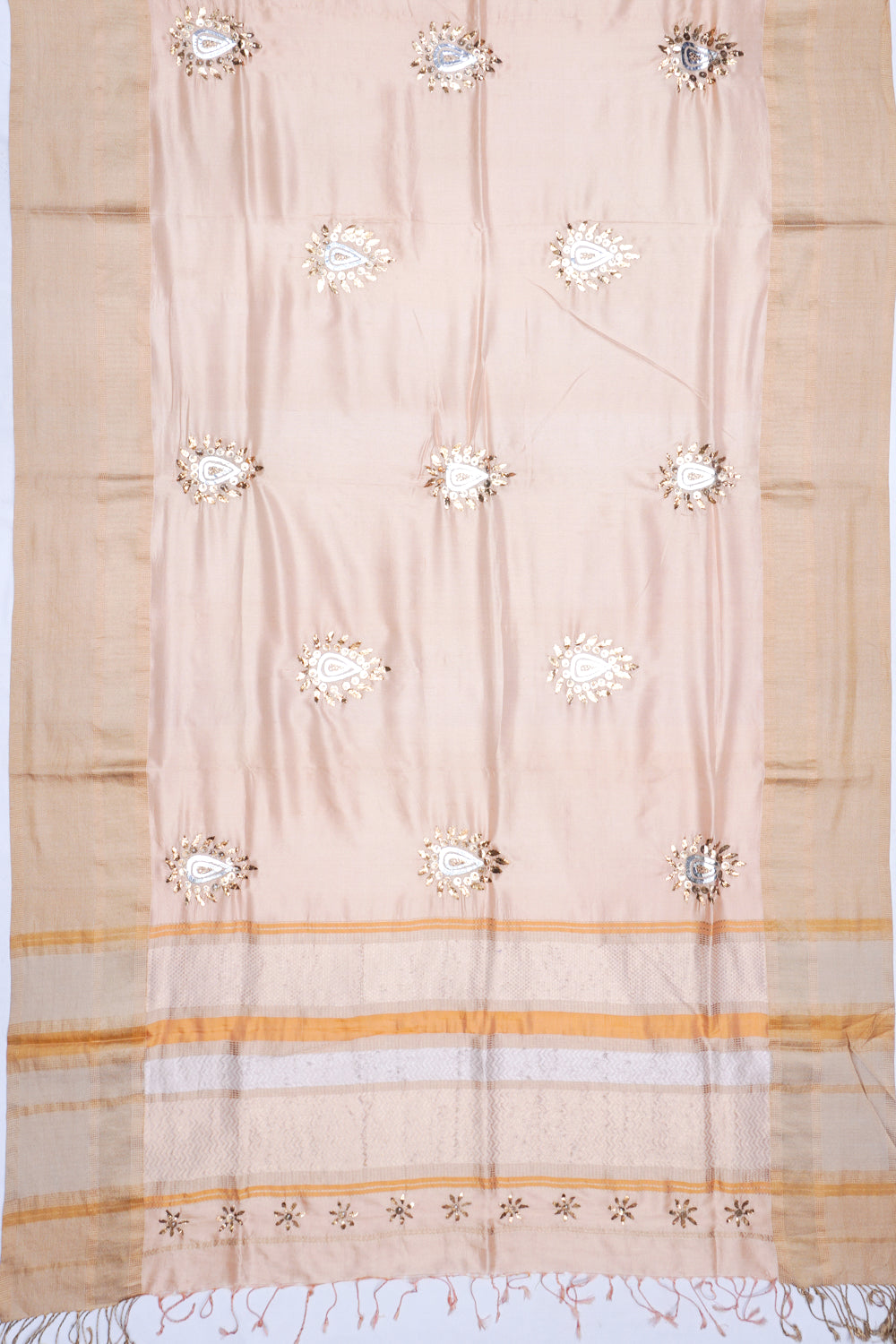 Soft Silk Butta Cream Saree With Mukesh Work