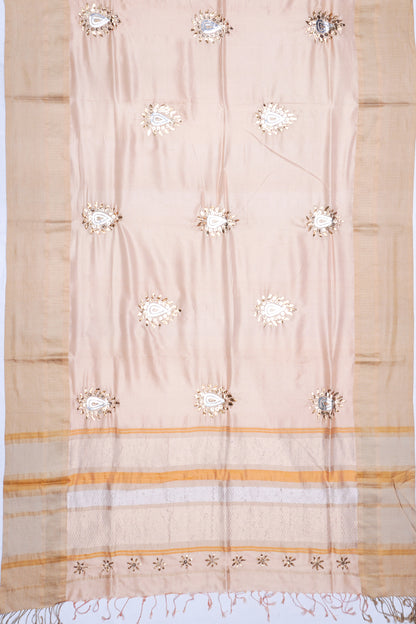 Soft Silk Butta Cream Saree With Mukesh Work