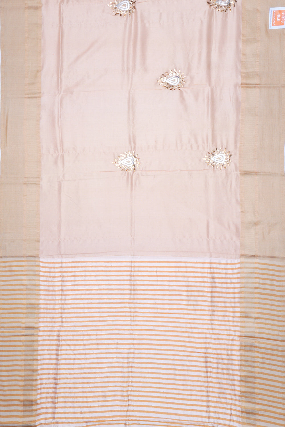 Soft Silk Butta Cream Saree With Mukesh Work