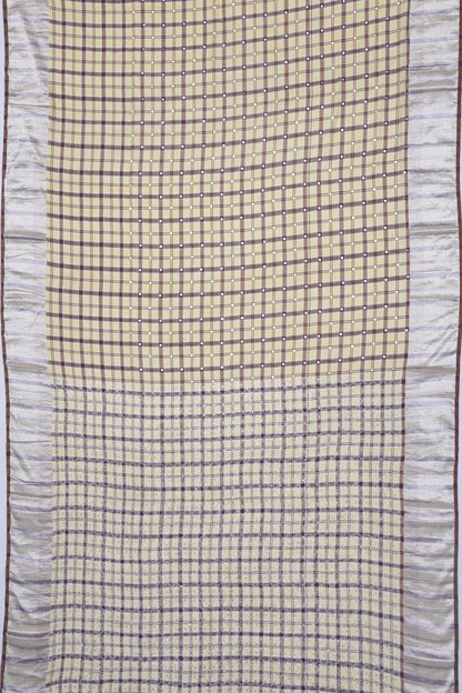 Linen Cotton Checks And Sequin Cream Saree