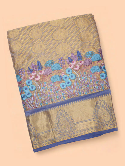 Soft Silk Brocade And Embroidery Grey Saree
