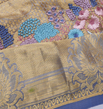 Soft Silk Brocade And Embroidery Grey Saree