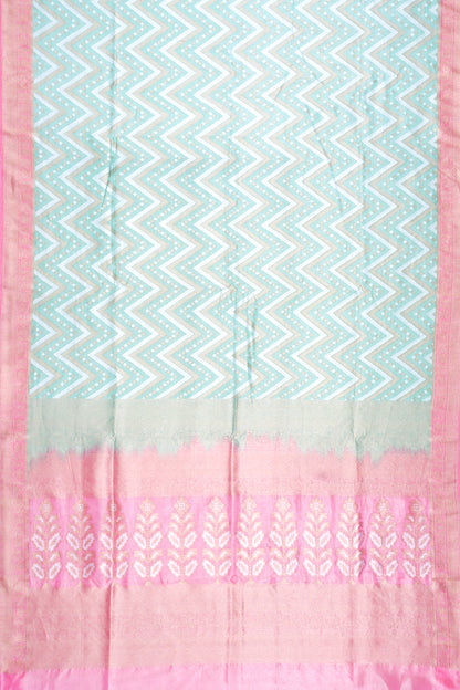 Banarasi Kora Organza Tissue Zig Zag Lines Green Saree