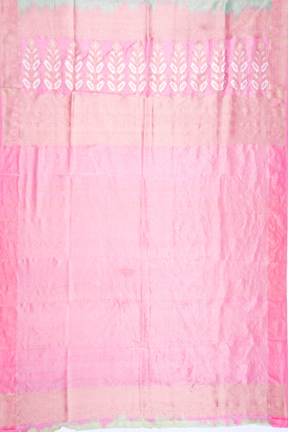 Banarasi Kora Organza Tissue Zig Zag Lines Green Saree