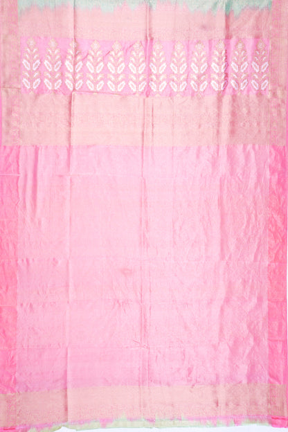 Banarasi Kora Organza Tissue Zig Zag Lines Green Saree