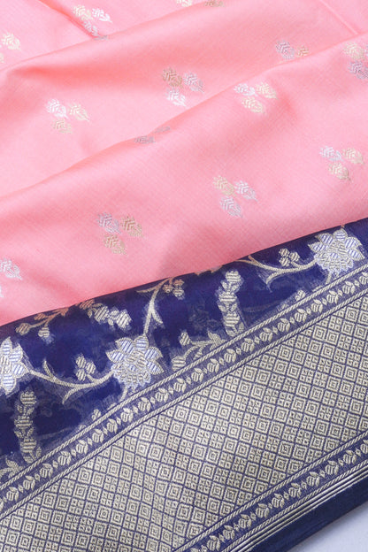 Banarasi Silk Butta Peach Saree With Organza Border