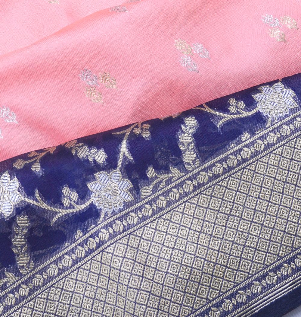 Banarasi Silk Butta Peach Saree With Organza Border