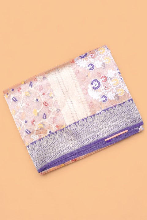 Banarasi Kora Organza Tissue Jaal Pastel Orange Saree