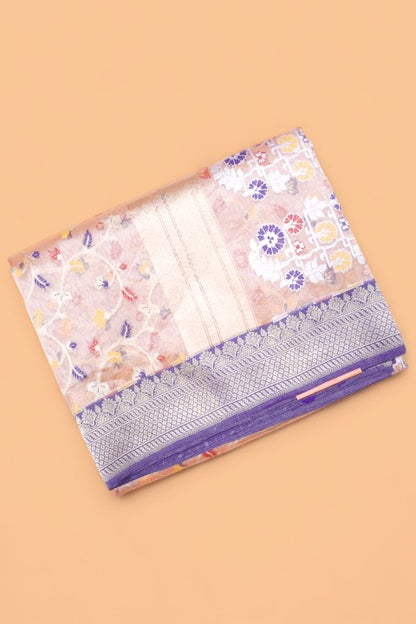 Banarasi Kora Organza Tissue Jaal Pastel Orange Saree