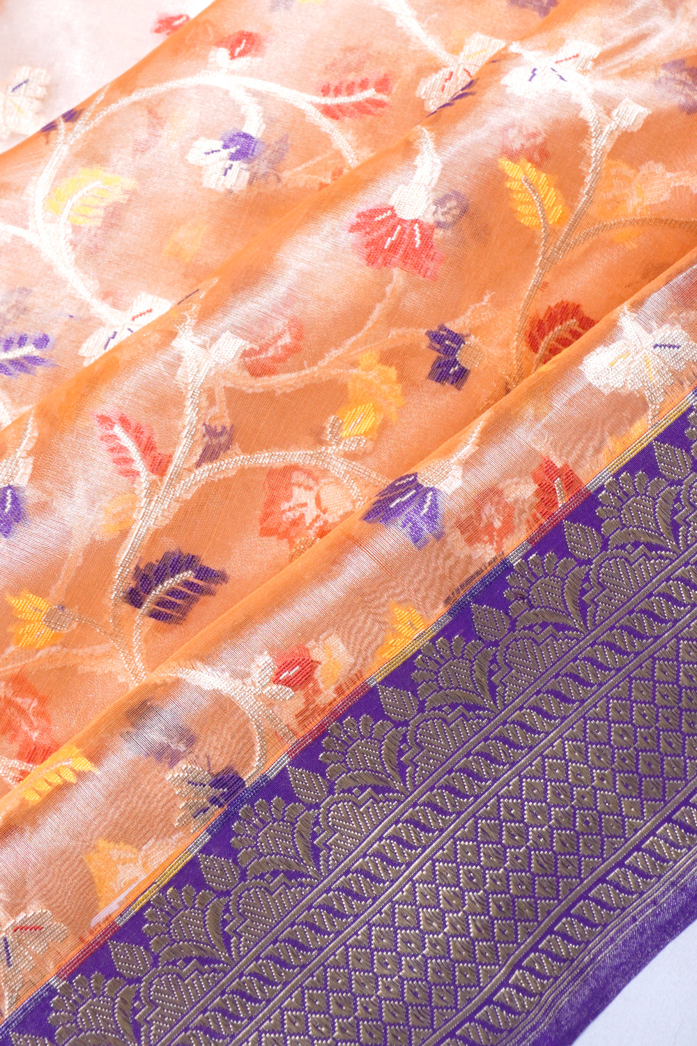 Banarasi Kora Organza Tissue Jaal Pastel Orange Saree