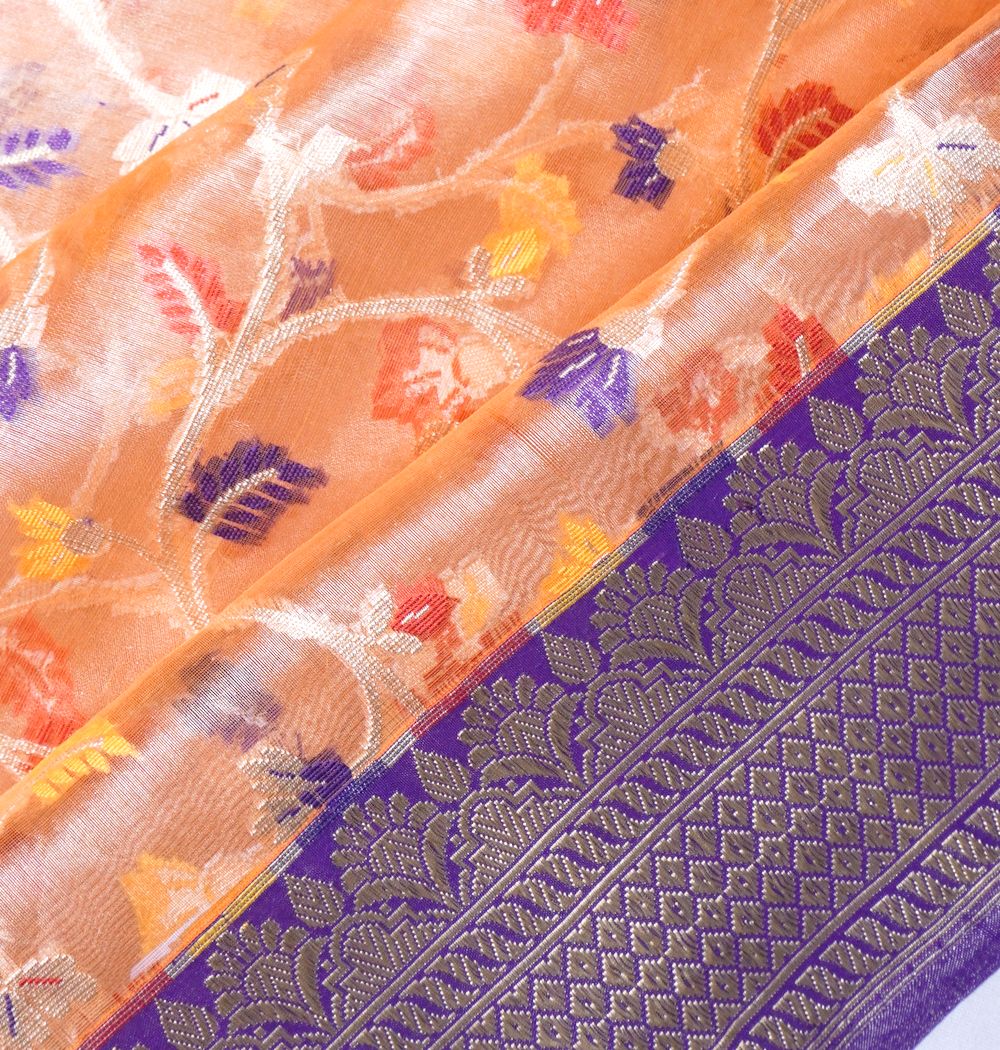 Banarasi Kora Organza Tissue Jaal Pastel Orange Saree