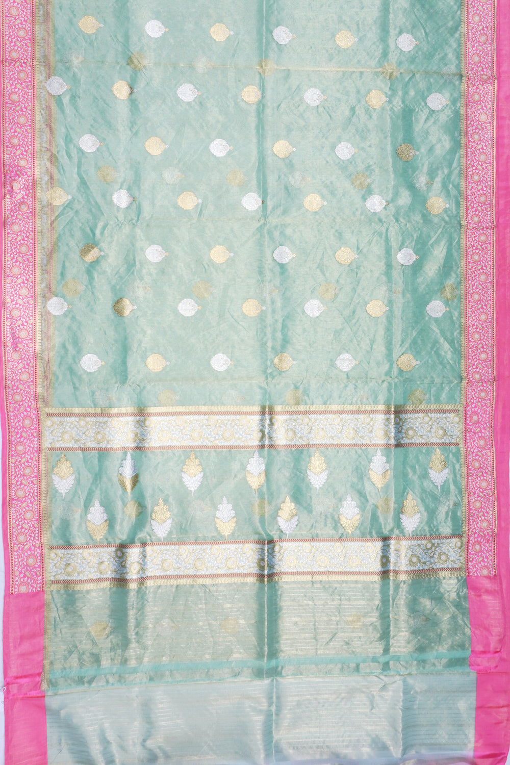 Banarai Kora Organza Tissue Butta Green Saree