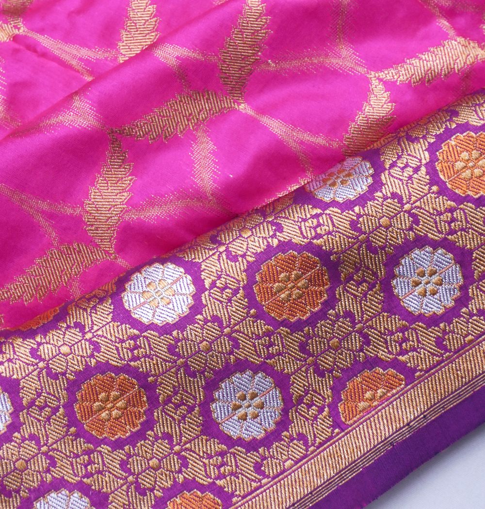 Banarasi Silk Brocade Rani Pink Saree