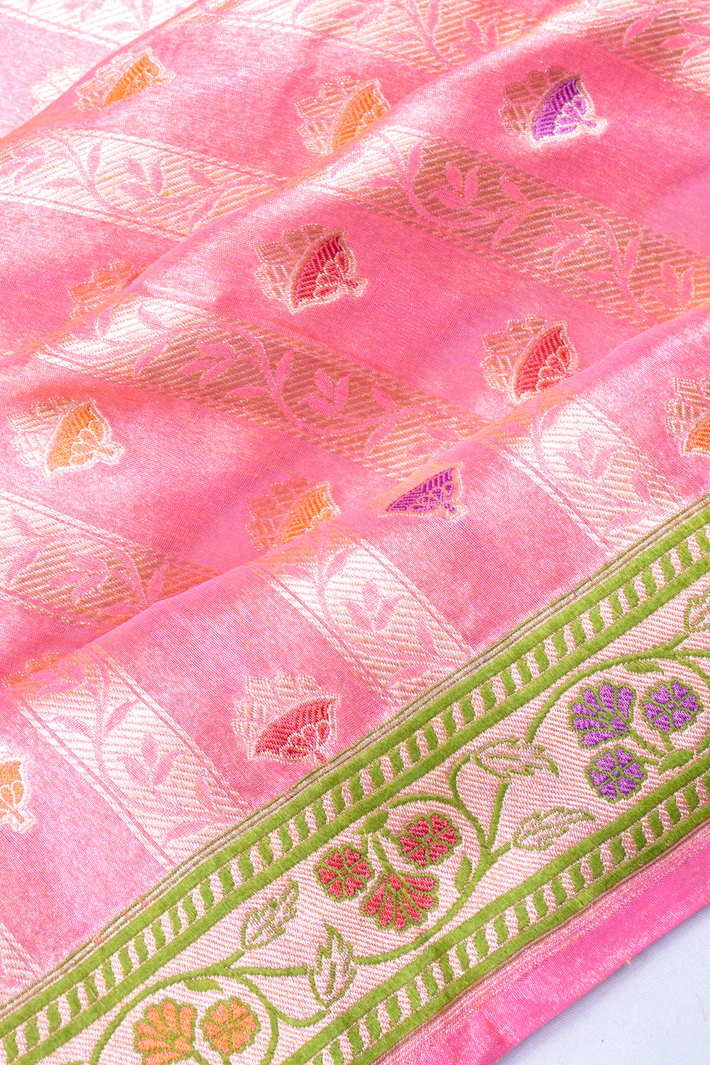 Banarasi Kora Organza Tissue Brocade Peach Saree