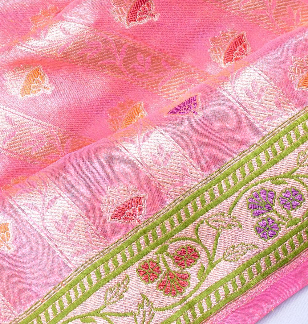 Banarasi Kora Organza Tissue Brocade Peach Saree
