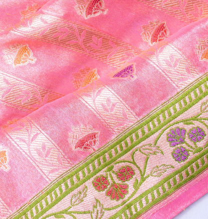 Banarasi Kora Organza Tissue Brocade Peach Saree