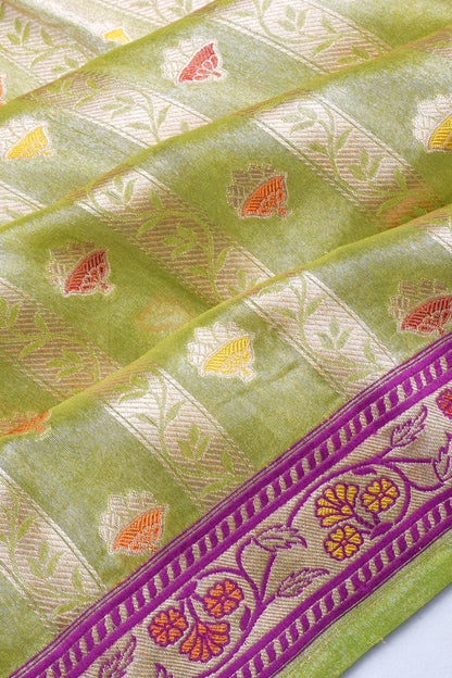 Banarasi Kora Organza Tissue Brocade Green Saree
