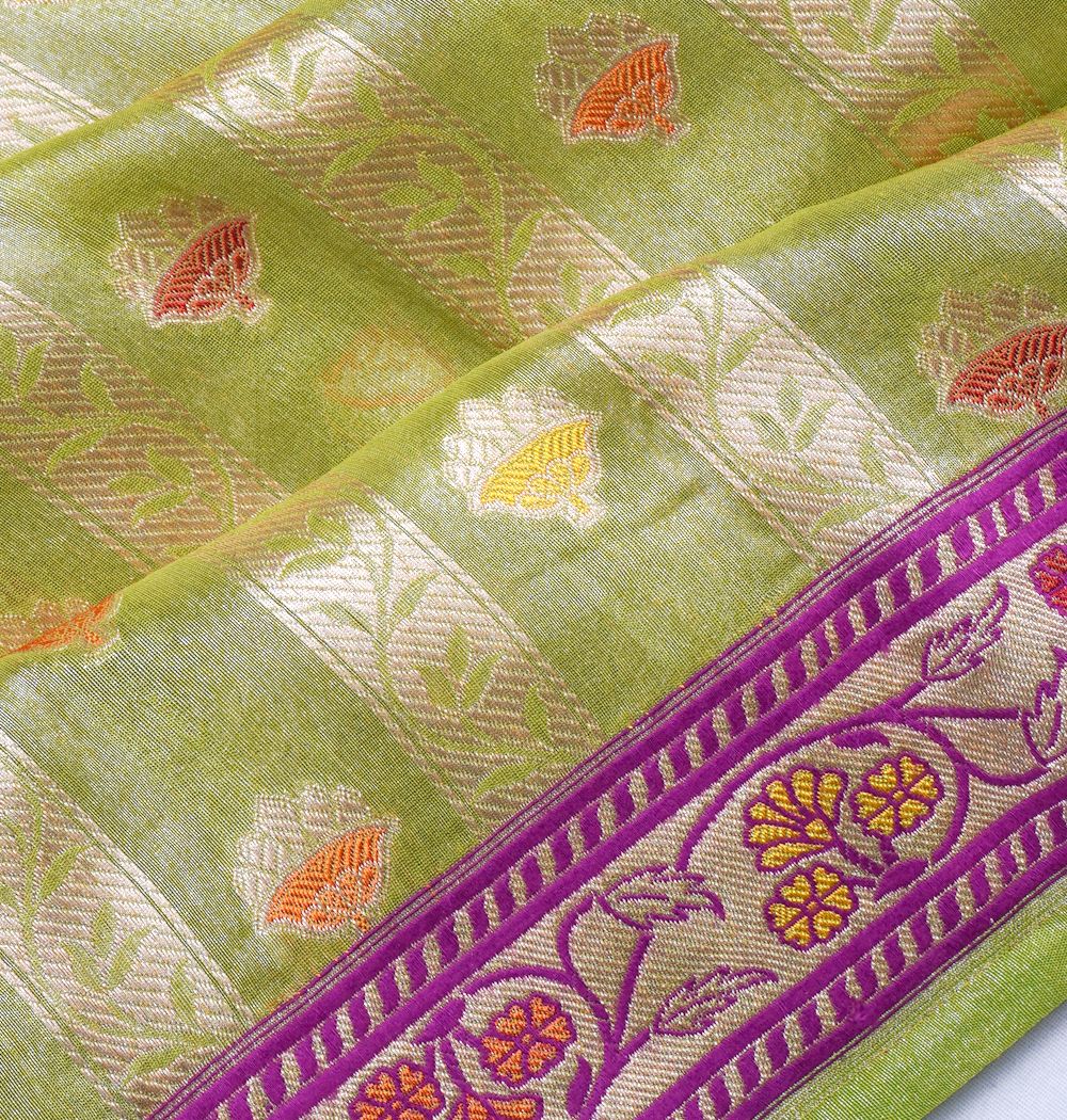 Banarasi Kora Organza Tissue Brocade Green Saree