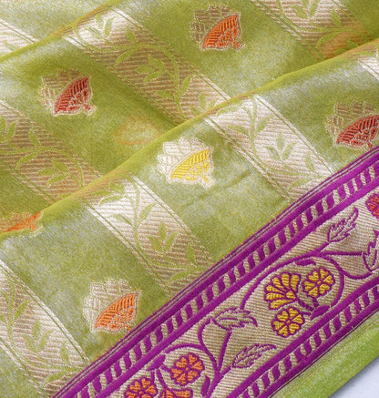 Banarasi Kora Organza Tissue Brocade Green Saree
