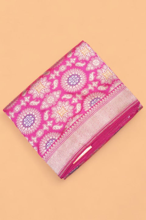 Banarasi Silk Brocade Pink Saree With Meenakari