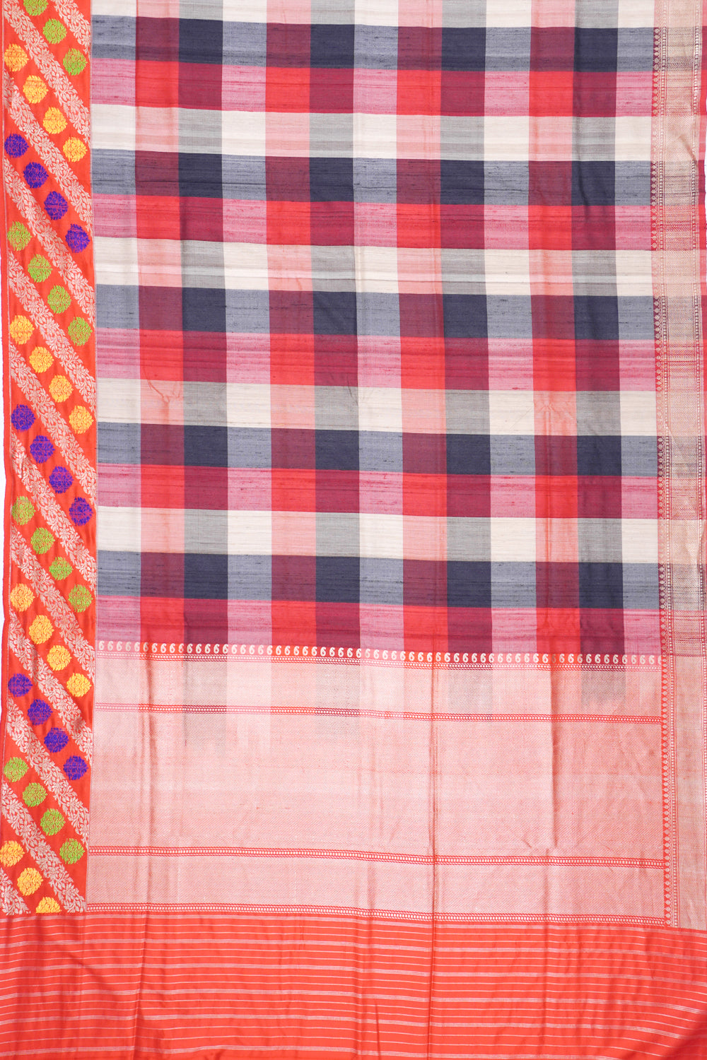 Banarasi Tussar Checks Multicolour Saree