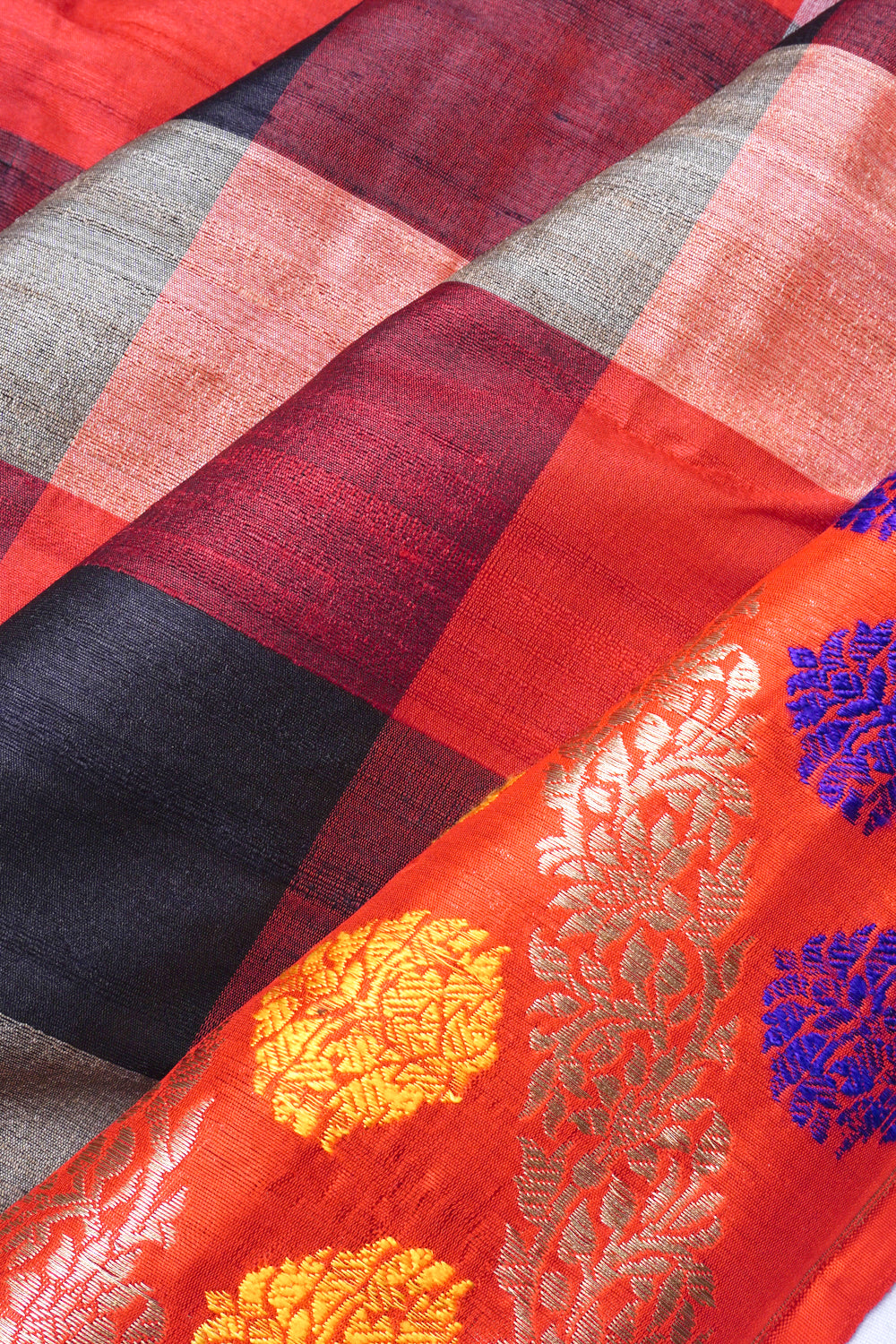 Banarasi Tussar Checks Multicolour Saree