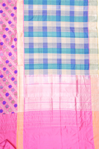 Banarasi Tussar Checks Multicolour Saree