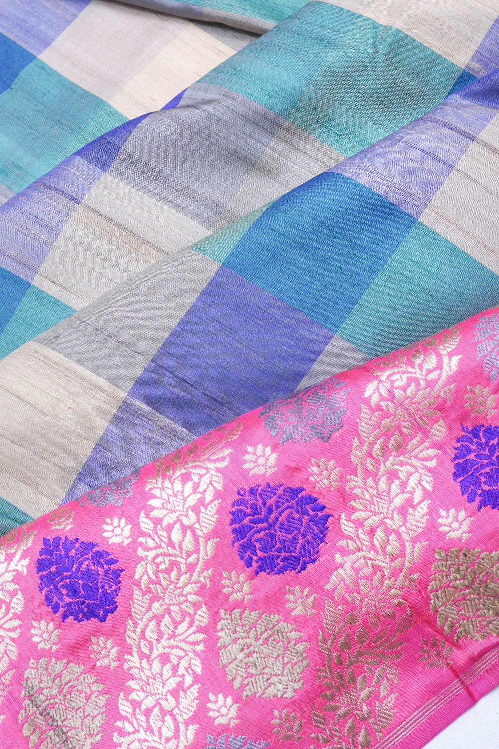 Banarasi Tussar Checks Multicolour Saree