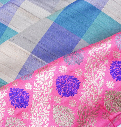 Banarasi Tussar Checks Multicolour Saree