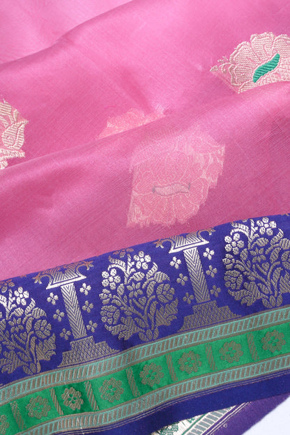 Banarasi Kora Organza Butta Pink Saree