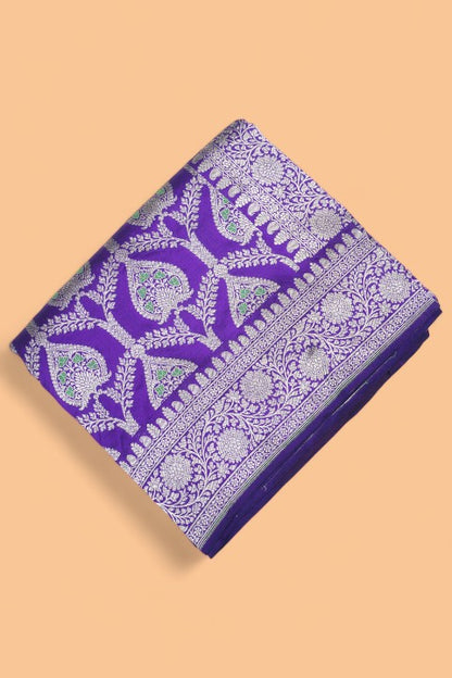Banarasi Silk Brocade Violet Saree With Meenakari