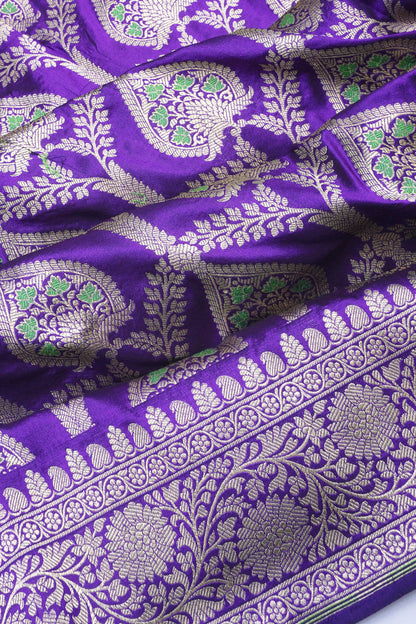 Banarasi Silk Brocade Violet Saree With Meenakari