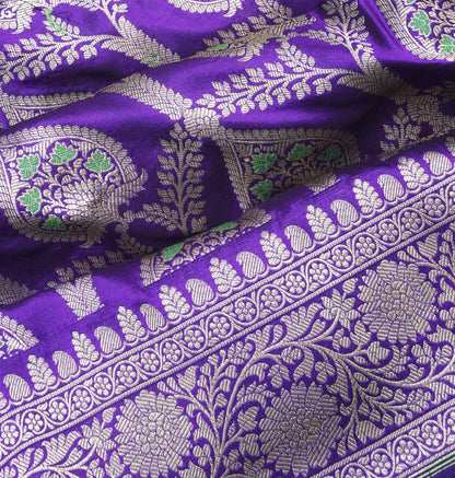 Banarasi Silk Brocade Violet Saree With Meenakari