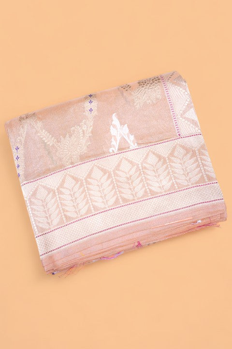 Banarasi Kora Organza Tissue Jaal Pastel Orange Saree