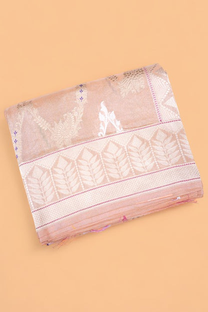 Banarasi Kora Organza Tissue Jaal Pastel Orange Saree