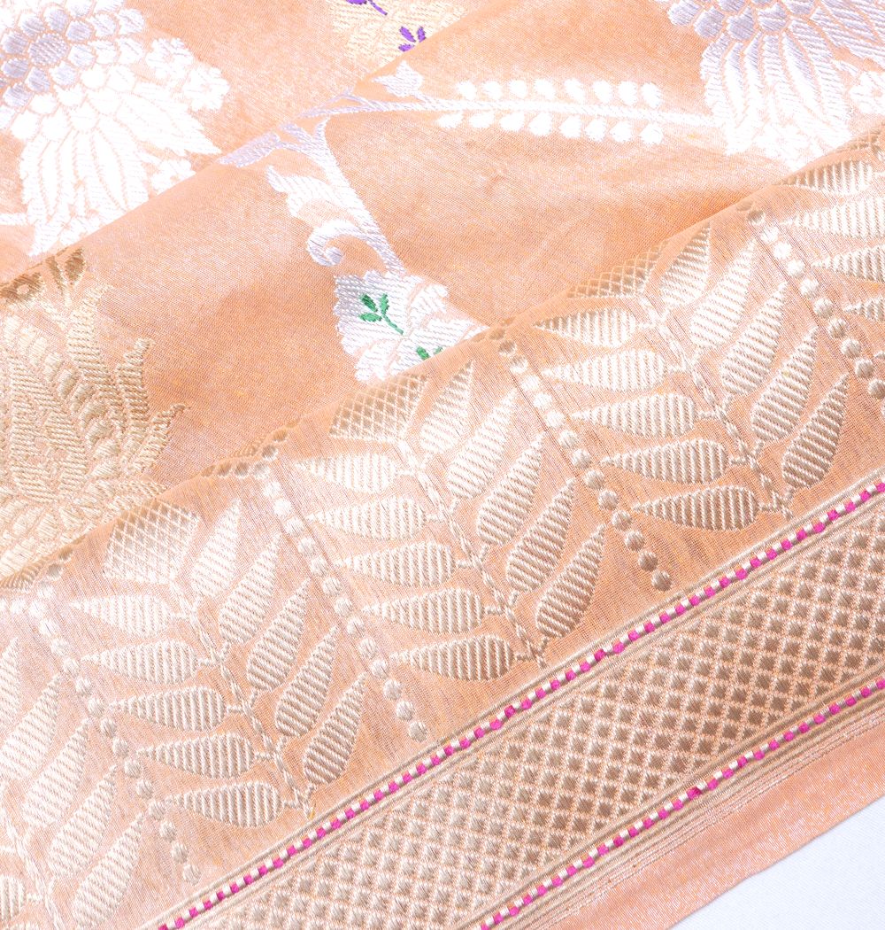 Banarasi Kora Organza Tissue Jaal Pastel Orange Saree