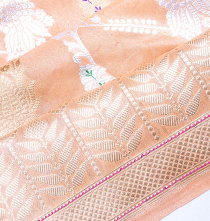 Banarasi Kora Organza Tissue Jaal Pastel Orange Saree